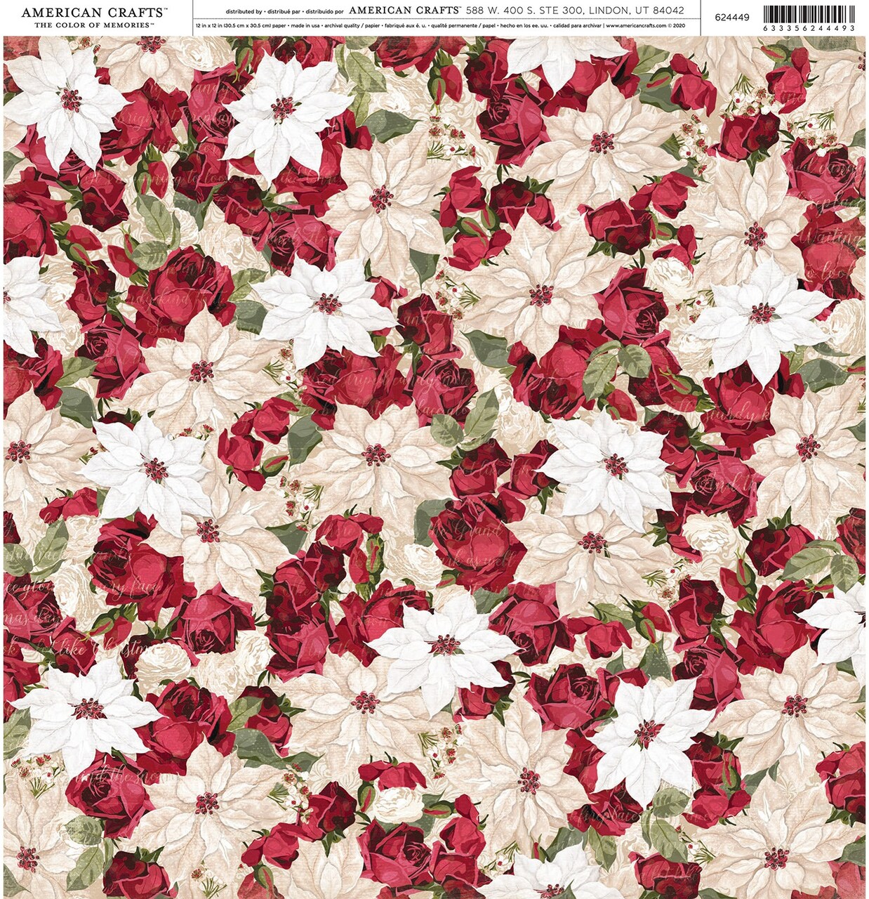 American Crafts Patterned Single-Sided Cardstock 12"X12"-Poinsettia